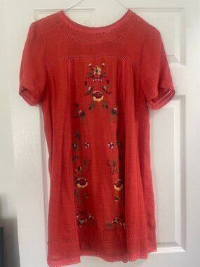 Umgee Orange Dress Colorful Floral Embroidery size M  Boho Cottage